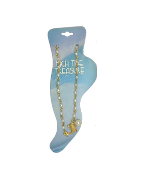 Gold Finish Pearl Anklet with Dolphin Charm