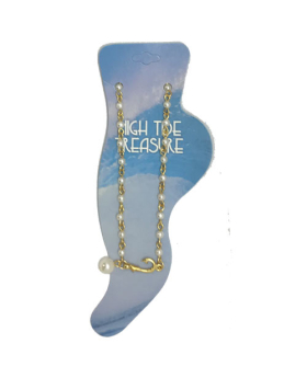 Gold Finish Pearl Anklet with Fishhook Charm