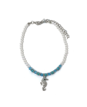 Pearl/Turq Bead Seahorse Anklet