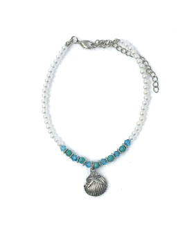 Pearl/Turq Bead Shell Charm Anklet