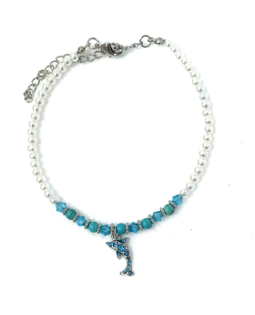 Pearl/Turq Bead Dolphin Anklet