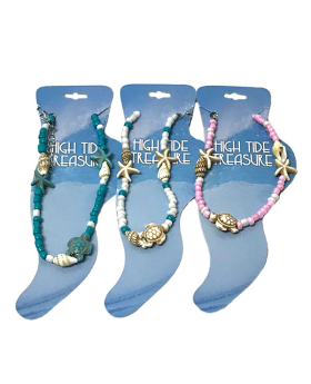 3 assorted anklets with Turtle, Starfish and shell