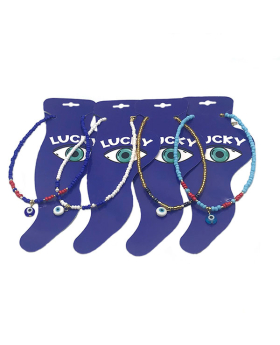 4 Assorted Seed Bead anklet with Lucky Eye bead