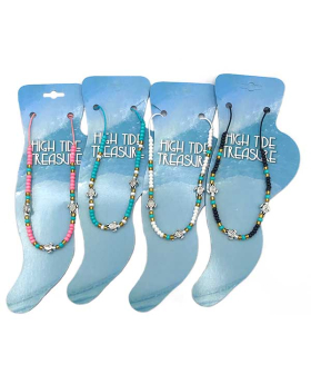 Assorted adjustable Anklet with 3 Silver Turtles and assorted seed beads