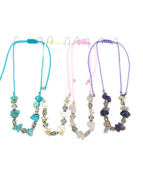 Assorted Gem Stone beads with Silver Turtle beads on adjustable string Anklet
