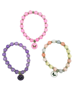 Round enamel butterfly charm on pastel beaded Bracelet assorted