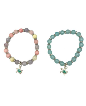 Pastel beaded Bracelet with enamel Turtle charm