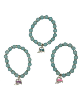 Blue beaded Bracelet with assorted Enamel Dolphin and crystal circle charm