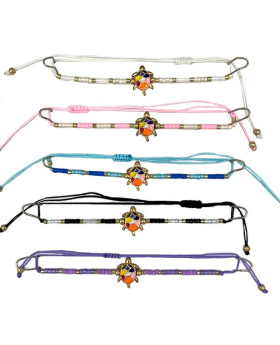 Beaded string Bracelet with multicolor Enamel Turtle bead