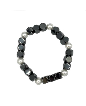 Hematite and Pearl stretch Bracelet