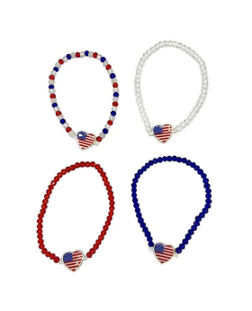 Assorted beaded stretch Bracelet with an American Flag Heart charm