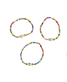 Multicolor beaded elastic Bracelet with Fish bead