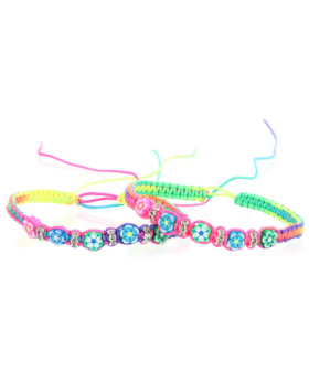 Assorted Fimo Flower Bead Woven Bracelet