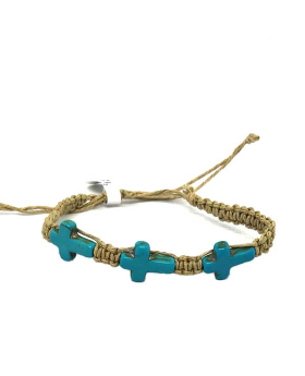 Turquoise cross on natural cord bracelet