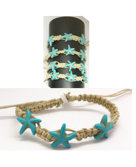 Hemp Turq Star Fish Woven Bracelet