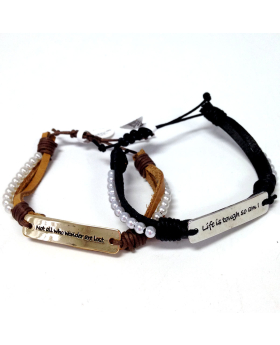 Leather ID with Pearls Bracelet