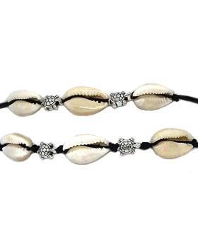 Cowrie shell and silver turtle bead bracelet