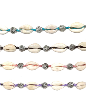 Cowrie with assorted string and small silver shell beads bracelet