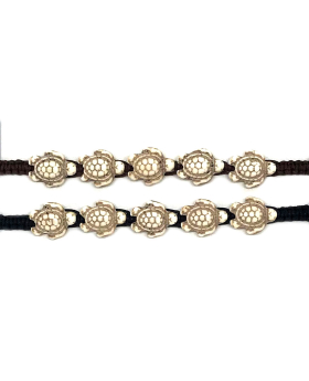 Black or brown macrame bracelet with ivory colored turtle beads