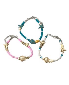 Bead bracelet with Turtle, Starfish and shells 