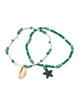 Set of 2 stretch bracelets with shell and starfish charm