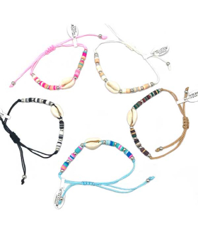 Assorted Adjustable String Bracelet with Cowrie and multicolor Fimo disc Beads