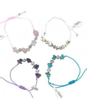 Assorted Adjustable string Bracelet with 3 small silver Turtles and stones