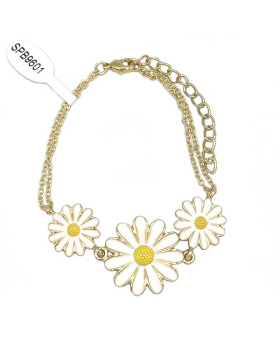 Gold chain Bracelet with 3 enamel Daisys