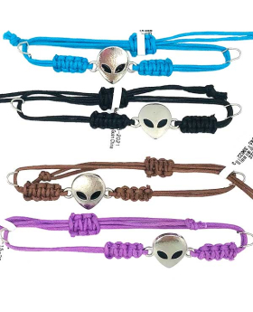 Assorted adjustable string Bracelet with Alien Head