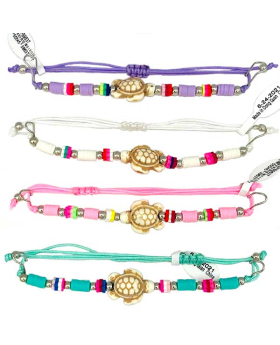 Assorted adjustable string bracelet with Fimo beads and a White Turtle bead