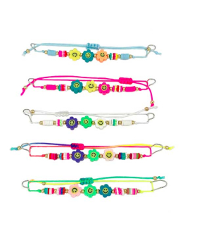Fimo Smile Face Daisys on assorted string Bracelet