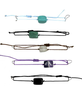 Assorted large rectangular Gemstone bead on adjustable cord Bracelet