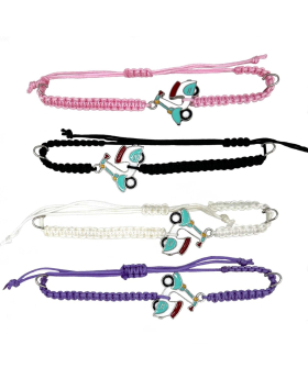 Enamel Scooter on adjustable assorted string macrame bracelet