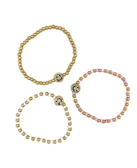 Assorted beaded elastic Bracelet with gold and Crystal Smiley Face Charm