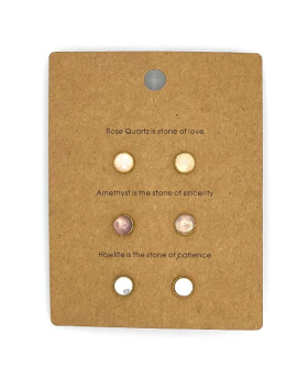 Genuine Stone earrings, 3 pairs on card