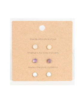 3 on Card Gemstone Post Earrings