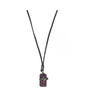 Leather cord with wooden tag and Silver Cross Necklace