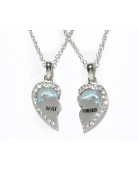 Best Friends Dolphin with Rhinestones Heart Neckla