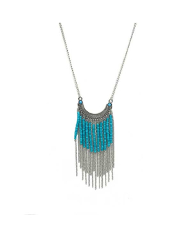 Silver Necklace with Silver and Turquoise bead fringe Closeout