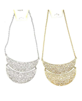 Assorted Gold and Silver 2 tier Floral cutout Large 1/2 Moon shape Pendants necklace Closeout