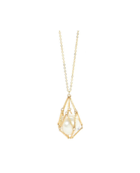 Caged Pearl Long Chain Necklace
