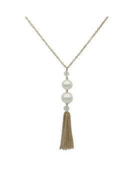 Long Gold chain with chain Tassel Pearls and crystal bead necklace Closeout