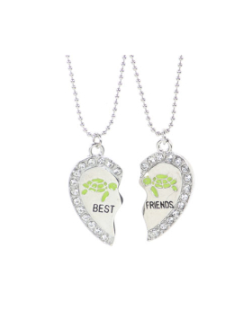 Rhinestone Heart Turtle Best Friends Necklace Set