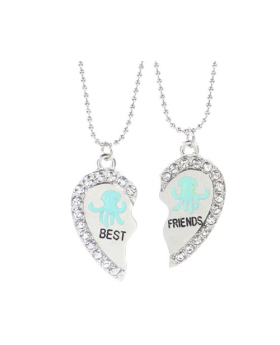 Rhinestone Heart Octopus Best Friends Necklace Set