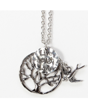 Live/Laugh/Love Tree Bird Necklace