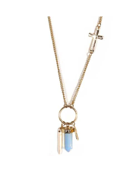 Crystal Gemstone Cross Gold Necklace