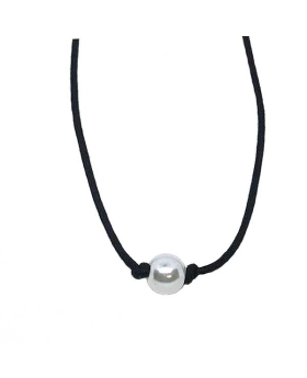 Pearl on black cord choker