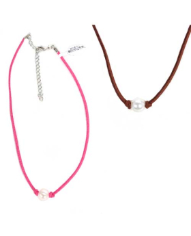 Assorted Color Suede Cord Pearl Choker