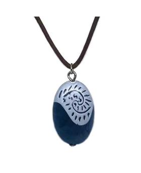 Blue oval wave pendant on cord