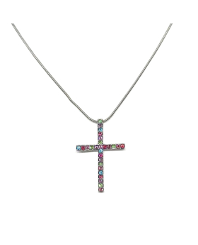 Multicolor Pastel Crystal Cross Necklace